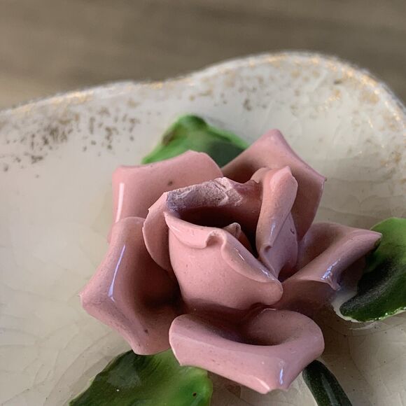 Porcelain 3D Rose 2 Trinket Dishes Japan Vintage Rectangle Plate - Picture 8 of 9